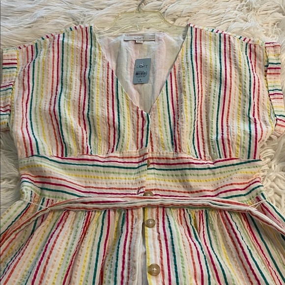LOFT Colorful Striped Midi Summer Dress bottoms down size 8P brand new - Picture 9 of 12